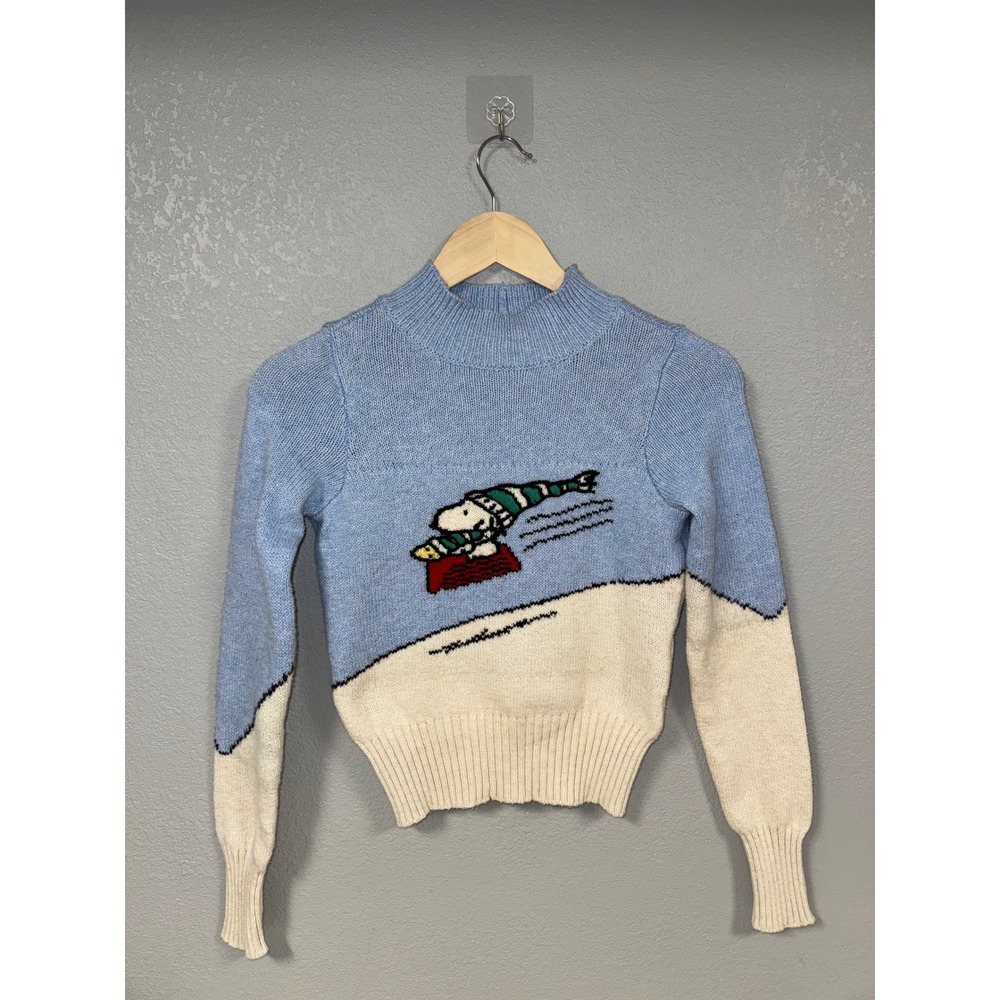 American Eagle Snoopy Peanuts Blue White Mock Neck Sweater XXS RARE - Picture 2 of 5